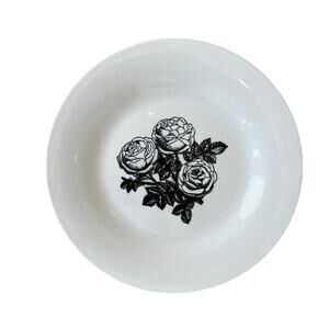 Godinger Floral Salad Plates 7.5in Porcelain Black & White Roses Set of 4 NEW